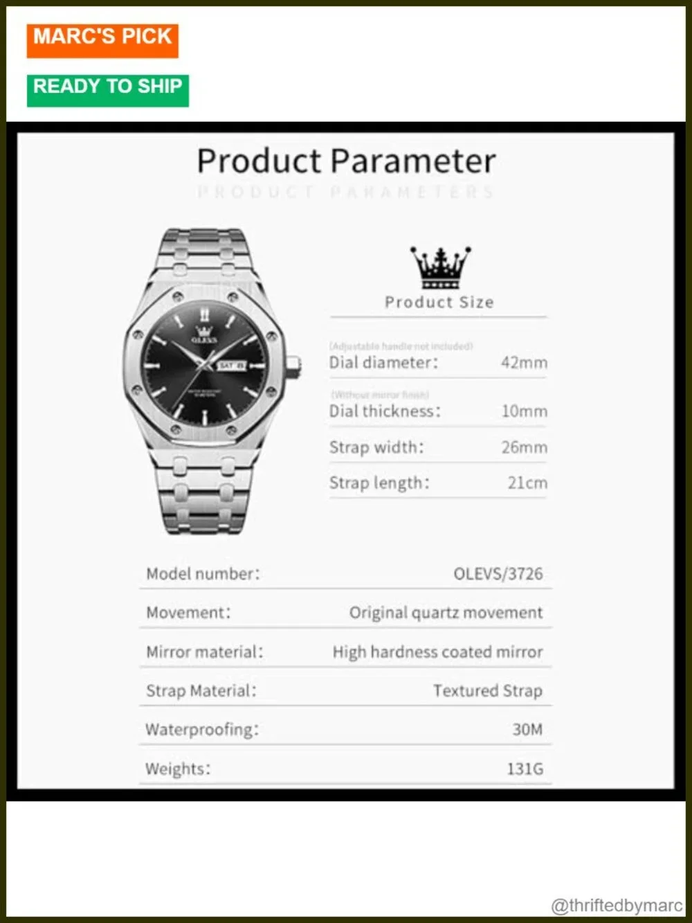Men's Textured Dial Watch, Durable 316L Stainless Steel, Luminous Hands Water